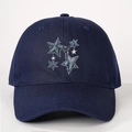 Detail of navy cotton baseball cap with metallic stars and fine chain decoration - Navy Blue
