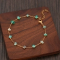 Bohemian gold plated necklace with green stone beads on dark walnut wood display - Bracelet-Green (Natural Green Stone)
