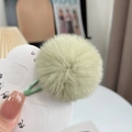 Mini plush mint green faux fur ball hair clip on white display card for kids - 1 Piece / Matcha Green