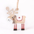 Christmas wooden reindeer hanging ornament with red star and plaid bow decoration - Light Grey Reindeer Pendant