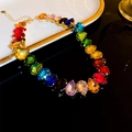 Vintage style gold necklace featuring multi-color pear-cut teardrop gemstones - Colorful Rhinestone Crystal Teardrop Style