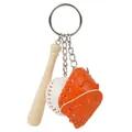 Mini baseball keychain set with orange leather glove and natural wood bat pendant - 3-in-1 3.5cm Ball / Orange