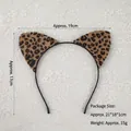 Cerchietto orecchie da gatto leopardate in peluche per cosplay di Halloween e decoro capelli - Orecchie di gatto leopardo scuro con fibbia in ferro