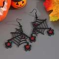 Gothic bat spider web earrings with red rhinestones for Halloween dark style jewelry - Bright Black Spider Web Style (Bright Black WG-0250)