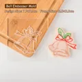 Christmas bell cookie stamp with bow and holly design, clear acrylic fondant mold - Christmas Bell - Stamp