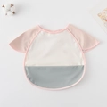 Short sleeve baby waterproof bib with crumb catcher in pink, beige and blue colors - Shawl - Off-white Color Blocking / One Size