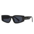 Modern rock retro rectangle sunglasses with black thick frames and gold metal accents - Matte Black