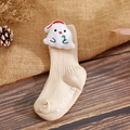 Calcetines navideños beige para bebé con muñeco de nieve 3D y suela antideslizante - XS / Gorro de Muñeco de Nieve Beige