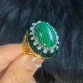 Vintage gold open ring featuring oval green malachite stone and sparkling crystals - K-0887 (Malachite Style) Open Ring