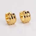 Polished 18K gold plated stainless steel wide hoop earrings with double groove stripes - Gold 7mm*13mm