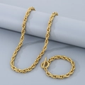 Golden chunky curb chain necklace and bracelet set with classic toggle clasp - Twist Chain (8mm) / Bracelet 21cm / Gold