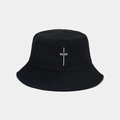 Unisex black cotton bucket hat with white Peace embroidery and street style design - M (56-58cm) / Black