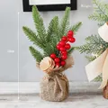 25cm Mini Christmas tree with pine needles, red berries and burlap base weight 57g - Red Berry Style