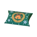 Dark green Christmas pillow gift box with festive patterns on a clean white background - Bell