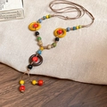 Böhmische bunte Perlenkette mit handgefertigtem braunem Seil und Keramikperlen - 4# Halskette-Boho Mehrfarbig