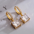 Elegantes pendientes colgantes cuadrados de circón chapados en oro para mujer - Dorado