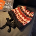 Winter knitted bear beanie with red and black wave pattern and decorative bow ties - Pattern Bag Hat-Black