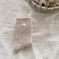 Pink marled knit socks with a white button detail and elastic ribbed cuffs for women - One Size / Milky Pink