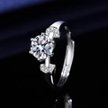 Silver adjustable moissanite ring featuring a six-prong round stone and side zircon accents - White Gold Ljz-221 / Adjustable Open