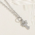 Silver crown key pendant necklace with sparkling cubic zirconia on a delicate chain - Crown Key White Gold Color