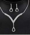 Silver bridal jewelry set with sparkling black teardrop rhinestones and V-neck necklace - Black