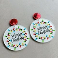 Pendientes redondos de acrílico navideños con luces de colores y texto Merry Christmas - Acrílico / Redondo - Merry Christmas Luces