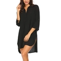 Detalle de una blusa de gasa negra de manga larga con aberturas laterales y ajuste holgado - S / Tops / Negro