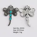Vintage dragonfly pendant with turquoise inlay in retro silver finish for necklaces - Three-Stone Dragonfly