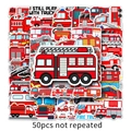 50pcs non-repeated waterproof fire truck cartoon stickers for luggage and journals - 50Pcs Fire Truck-493