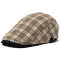 Beige plaid flat cap with black brim and side adjustable buckle for men - 54-59cm (Adjustable) / Khaki