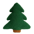 Green bouclé plush Christmas tree pillow with brown trunk for holiday home decoration - 30cm