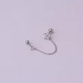 Silver stainless steel double piercing earrings with chain and sparkling star flower stud - 3# Star Style / Silver