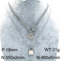 Silver layered stainless steel heart and lock pendant necklace set on display stand - Style 7 (KN288678-Z)