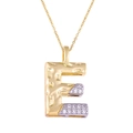 Two-tone letter E pendant with cubic zirconia and hammered metal texture on chain - Letter: E