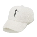 Close-up of white sherpa baseball cap featuring black Faith cross embroidery detail - M(56-58cm) / Off White
