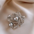 Macro detail of silver galaxy brooch with gray pearls and sparkling celestial crystals - 10# Silver - Star