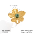 Anello regolabile a fiore in acciaio inossidabile dorato con intarsio in turchese - Stile Oro Grande a Cinque Petali(YYR025278)