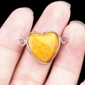 Natural yellow semi-precious stone heart connector pendant with silver metal bezel - Yellow Topaz Double Hole (Silver)
