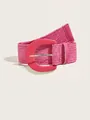 Rose pink bohemian elastic straw woven belt with vintage horseshoe buckle for women - Rose Red