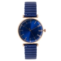Elegant rose gold watch with deep blue sunray dial and elastic stretch band for women - Dark Blue