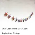 Cat theme party banner with kitten faces in party hats, small size 9.5x14.5cm - Small Cat Head Banner / 9.5*14.5cm