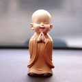 Miniature zen monk figurine in brown robe praying, handcrafted desktop resin ornament - 1034-17A Mini Tall Praying