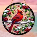 Acrylic Christmas ornament featuring a red cardinal bird in stained glass art style - 15x15cm / Holly Cardinal