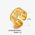 Breiter gehämmerter 18K vergoldeter Edelstahlring, verstellbarer offener Ring - Breiter Gehämmerter Stil / Einstellbar Offen / Gold