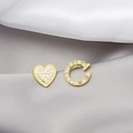 Asymmetric gold earrings with heart and letter C design featuring pearls and rhinestones - Gold Asymmetric Heart Letter C