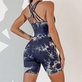 Body da yoga sportivo blu e bianco tie-dye con spalline incrociate sul retro da donna - S / Tuta corta nero bianco grigio