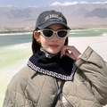 Fashionable black knitted scarf with white Greek Key pattern for outdoor warmth - Great Wall Black
