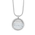 Silver stainless steel zodiac necklace featuring a white shell Aquarius charm on snake chain - Aquarius