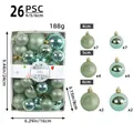 Set di 26 palline di Natale verde menta con finiture lucide e glitter, 4-6cm - Stile Verde Q3-35 / Set da 26 (4/5/6cm misto)