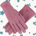 Pink thermal touchscreen gloves for women featuring wool fabric and a fashion label - One Size / Leather Label Purple